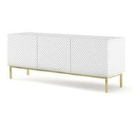 Meuble TV Ravenna C 150 3D blanc brillant (façades) portes fraisées en forme de losange cadre doré