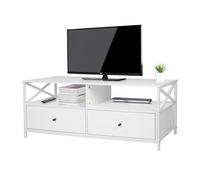 Meuble TV Relaxdays, 2 Compartiments & 2 tiroirs, pour TV jusqu'à 55 Pouces, H x L x P: 50 x 120 x 40 cm, Blanc