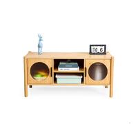 Meuble TV Relaxdays, 2 portes, support jusqu'à 43 pouces, effet bois, H x L x P : 48 x 103 x 40 cm, table TV, naturel