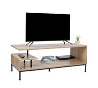 Meuble TV Relaxdays, 3 Plateaux Ouverts, jusqu'à 55 Pouces, H x L x P : 40 x 106 x 39,5 cm, Naturel/Noir