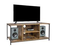 Meuble TV Relaxdays, 4 compartiments ouverts, pour TV jusqu'à 55"", passe-câbles, style industriel, brun/noir