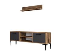 Meuble TV Riga - Anthracite, Noyer 140 x 48 x 30