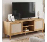 Meuble TV 140 cm ROBIN 2 portes bois et effet lin