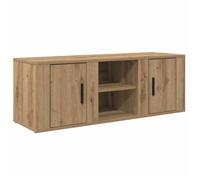 Meuble TV rustique - vidaXL - Chêne artisanal - Bois d'ingénierie - 100x31,5x35 cm - Porte à charnières - 2 étagères