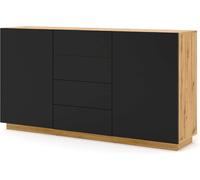 Buffet - AC-Déco - Buffet ""Aura"" - Noir mat - L 164 cm - 2 portes - 4 tiroirs