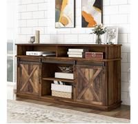 Meuble TV Salon avec Portes Coulissantes et Étagères - Buffet Bas de Rangement pour Séjour - Brun 148 x 40 x 78 cm