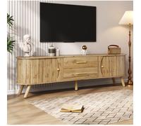Meuble TV scandinave EVRYAE 160 x 36,5 x 55 cm avec 2 portes coulissantes, 2 tiroirs, MDF aspect bois naturel