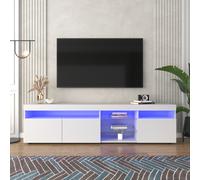 Meuble TV scandinave Meuble télé moderne avec éclairage LED variable, panneau lumineux, pour salon et salle à manger, Blanc Aosom France