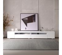 Meuble TV scandinave moderne, panneau lumineux, éclairage LED variable, pour salon et salle à manger 240 cm, Blanc