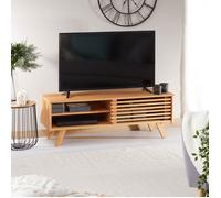 IDIMEX Meuble TV Sean Banc télé de 115 cm au Design Vintage avec 4 niches et 1 Porte coulissante ajourée, en pin Massif à la Finition teintée/cirée