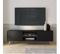 Meuble TV - SELSEY - BELLO - 135 cm - avec LED - façades à lamelles