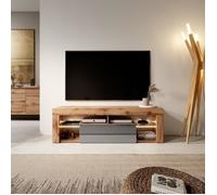Meuble TV - Selsey - Bianko - 140 cm - Chêne Lancaster/Gris Brillant - LED - Style Moderne