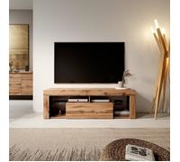 Meuble TV - SELSEY - Bianko - 140 cm - Chêne Lancaster - Moderne - Tablettes en Verre