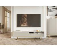 Selsey Meuble TV Armoire De Télévision 175 cm sur Pieds Doré Façade Fraisée Compartiment Ouvert Beige Gris Veldio