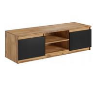 Meuble TV simple de 120 cm, pour TV, 2 placards et étagères, noir mat Wotan