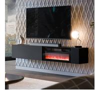 Meuble TV Sindia Dmora, Bois Noir Anthracite 200x29,8x30,5h cm