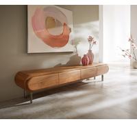 Meuble-TV Sohara 175 cm acacia naturel 4 portes pied en L argenté