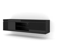 Bim Furniture Meuble TV NET 180 cm – Universel suspendu ou à poser 180×40×46 cm – Noir brillant
