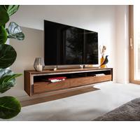 Meuble-TV Stonegrace 175 cm acacia marron placage pierre 3 tiroirs 1 compartiment suspendu