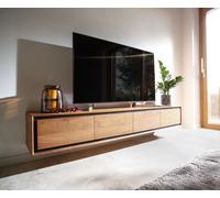 Meuble-TV Stonegrace 200 cm acacia nature 4 portes placage pierre flottant