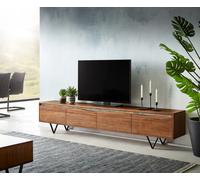 Meuble-TV Stonegrace 220 cm acacia marron bord d'arbre 4 portes pied en V noir