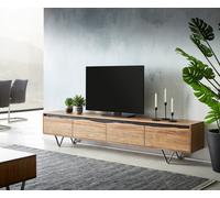 Meuble-TV Stonegrace 220x35 cm acacia nature 4 portes tronc d'arbre