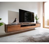 Meuble-TV Stonegrace 240 cm acacia marron 2 portes 2 tiroirs 1 compartiment Placage pierre Flottant