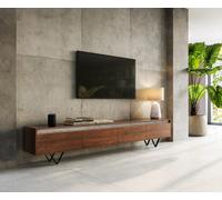Meuble-TV Stonegrace 240 cm acacia marron ardoise 4 portes pied en V noir