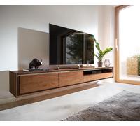 Meuble-TV Stonegrace 240 cm acacia marron placage pierre 2 portes 2 tiroirs 1 compartiment Suspendu