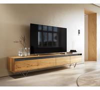 Meuble-TV Stonegrace 240 cm chêne naturel 4 portes pied en V inoxydable