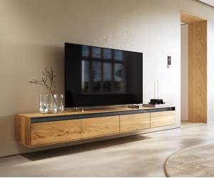 Meuble-TV Stonegrace 240 cm chêne naturel 4 portes suspendues