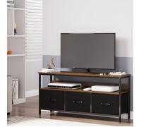 Meuble TV Style Industriel, Design Noir et Bois, 3 Tiroirs, Banc TV Buffet Salon Elegant, 120x30x57cm