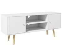 Meuble TV style scandinave 2 portes 2 niches passe-fils pišštement bois pin panneaux blanc - 120 x 34 x 50 cm blanc