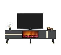 Concept Usine Meuble TV Suny Cheminée LED 150 cm, effet braises Gris anthracite