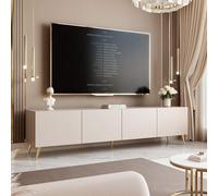 Meuble TV sur pieds LED 4 compartiments 200 cm Cachemire | 200 x 40 x 36 cm, Panneau mélaminé, Rangement pratique, Vérins à gaz, Coin multimédia, Éclairage LED