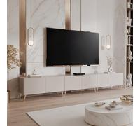 Meuble TV sur pieds LED 6 compartiments 300 cm Cachemire | 300 x 40 x 36 cm, Panneau mélaminé, Rangement pratique, Vérins à gaz, Coin multimédia, Éclairage LED