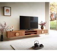 Meuble-TV Surimu 240 cm acacia brun clair 4 portes 2 compartiments liège-poignée flottante
