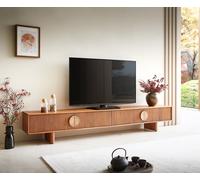 Meuble-TV Surimu 240 cm acacia brun clair 4 portes poignée en liège pieds en bois