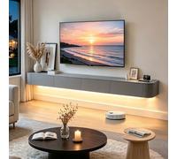 Meuble TV Suspendu 180 cm Meuble Télé Flottant Console Multimédia Murale avec Rangement Tiroirs Portes Abattantes Bois Massif Gain de Place Salon Chambre Bureau(Gray,86.6x7.9x9.4IN)