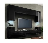 Meuble TV suspendu 240cm collection CEPTO, 4 portes, coloris noir brillant.