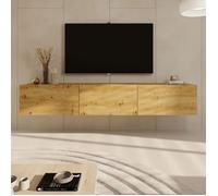 Meuble TV suspendu 3 portes 180x35x29,6 cm chêne clair - DALLYN