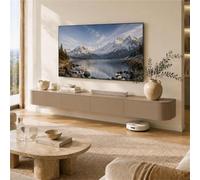 Meuble TV Suspendu avec Tiroirs, Meuble TV Flottant en Bois Massif, Banc TV | Grand Rangement Ouverture Rabattable, Entretien Facile Et Câbles Cachés - Salon Espace Détente(Khaki,L55.12IN/1.4M)
