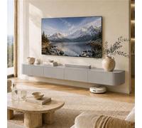 Meuble TV Suspendu avec Tiroirs, Meuble TV Flottant en Bois Massif, Banc TV | Grand Rangement Ouverture Rabattable, Entretien Facile Et Câbles Cachés - Salon Espace Détente(Gray,L86.61IN/2.2M)