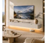 Meuble TV Suspendu avec Tiroirs, Meuble TV Flottant en Bois Massif, Banc TV | Grand Rangement Ouverture Rabattable, Entretien Facile Et Câbles Cachés - Salon Espace Détente(Pattern+led,L94.49IN/2.4M)