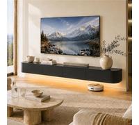 Meuble TV Suspendu avec Tiroirs, Meuble TV Flottant en Bois Massif, Banc TV | Grand Rangement Ouverture Rabattable, Entretien Facile Et Câbles Cachés - Salon Espace Détente(Black+led,L118.11IN/3M)