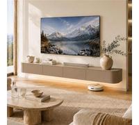 Meuble TV Suspendu avec Tiroirs, Meuble TV Flottant en Bois Massif, Banc TV | Grand Rangement Ouverture Rabattable, Entretien Facile Et Câbles Cachés - Salon Espace Détente(Khaki+led,L78.74IN/2M)