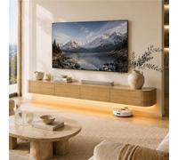 Meuble TV Suspendu avec Tiroirs, Meuble TV Flottant en Bois Massif, Banc TV | Grand Rangement Ouverture Rabattable, Entretien Facile Et Câbles Cachés - Salon Espace Détente(Wood+led,L78.74IN/2M)