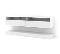 Meuble TV Suspendu, Banc TV Mural, Blanc Mat, Rangement Design Épuré pour Salon Séjour, L 160 X P 34 X H 30 cm