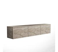 Meuble TV suspendu en bois avec éclairage LED ""Neon illuminated"" - 160 x 32 x 35 cm - Travertin