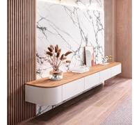 Meuble TV Suspendu en Bois Massif pour Salon, Maison, Table Basse, Support TV 140, 160, 180, 200, 220, 240 cm, Plusieurs Tailles avec tiroir (Blanc-Marron, 140 x 20 x 24 cm)